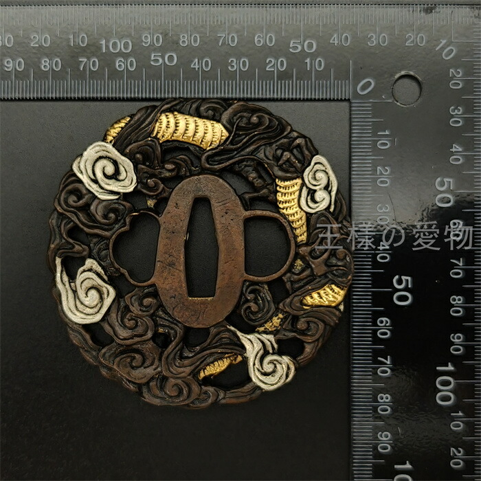 楽天市場】日本刀装具 刀鍔 雲中金龍図 銅色 銅地 金工 細工 鍔 つば