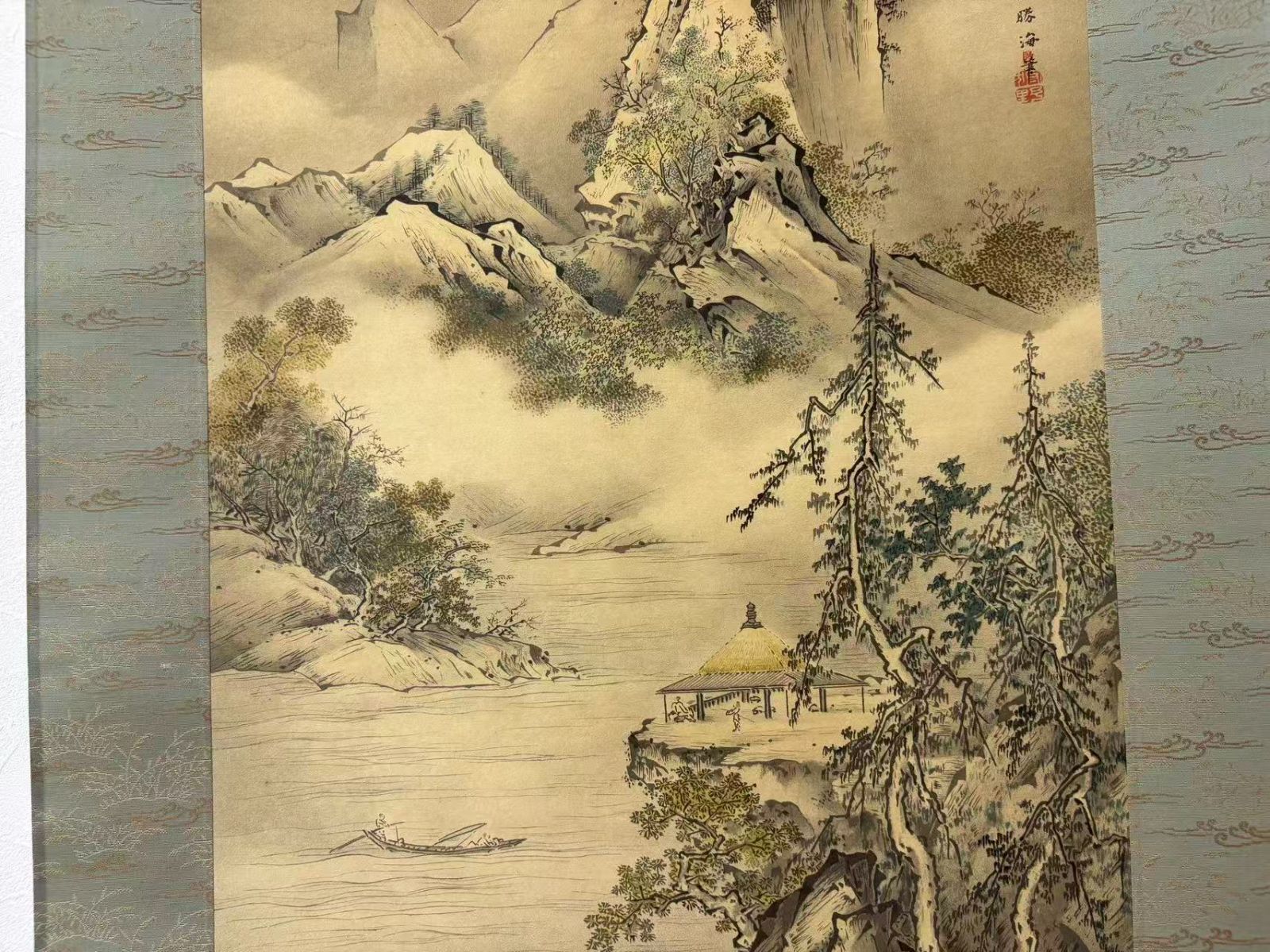 狩野 芳崖筆 月夜山水図 石版画軸装 200部の内第187部 掛軸 箱付き