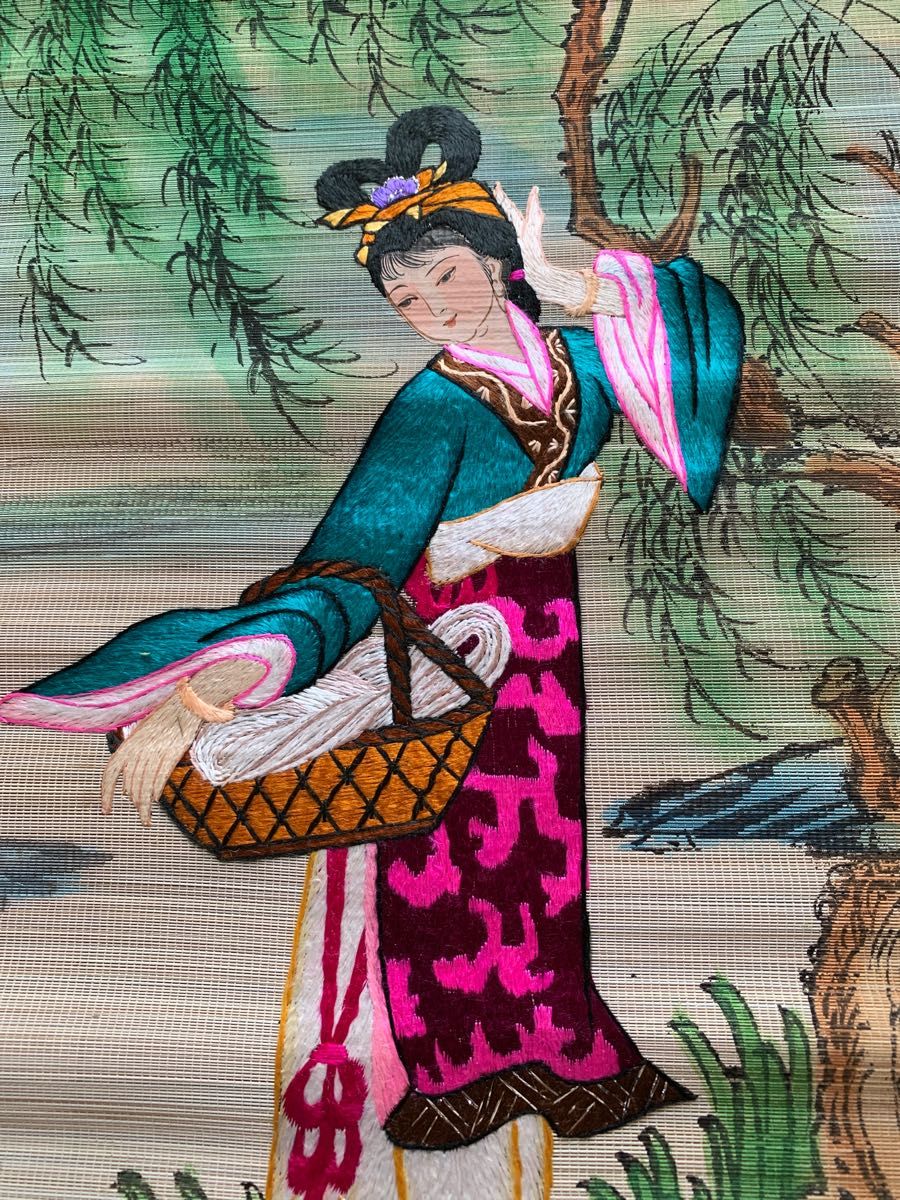 ②《西施浣紗》掛軸 中国美人画 骨董品 美術 中国掛け軸 刺繍｜Yahoo