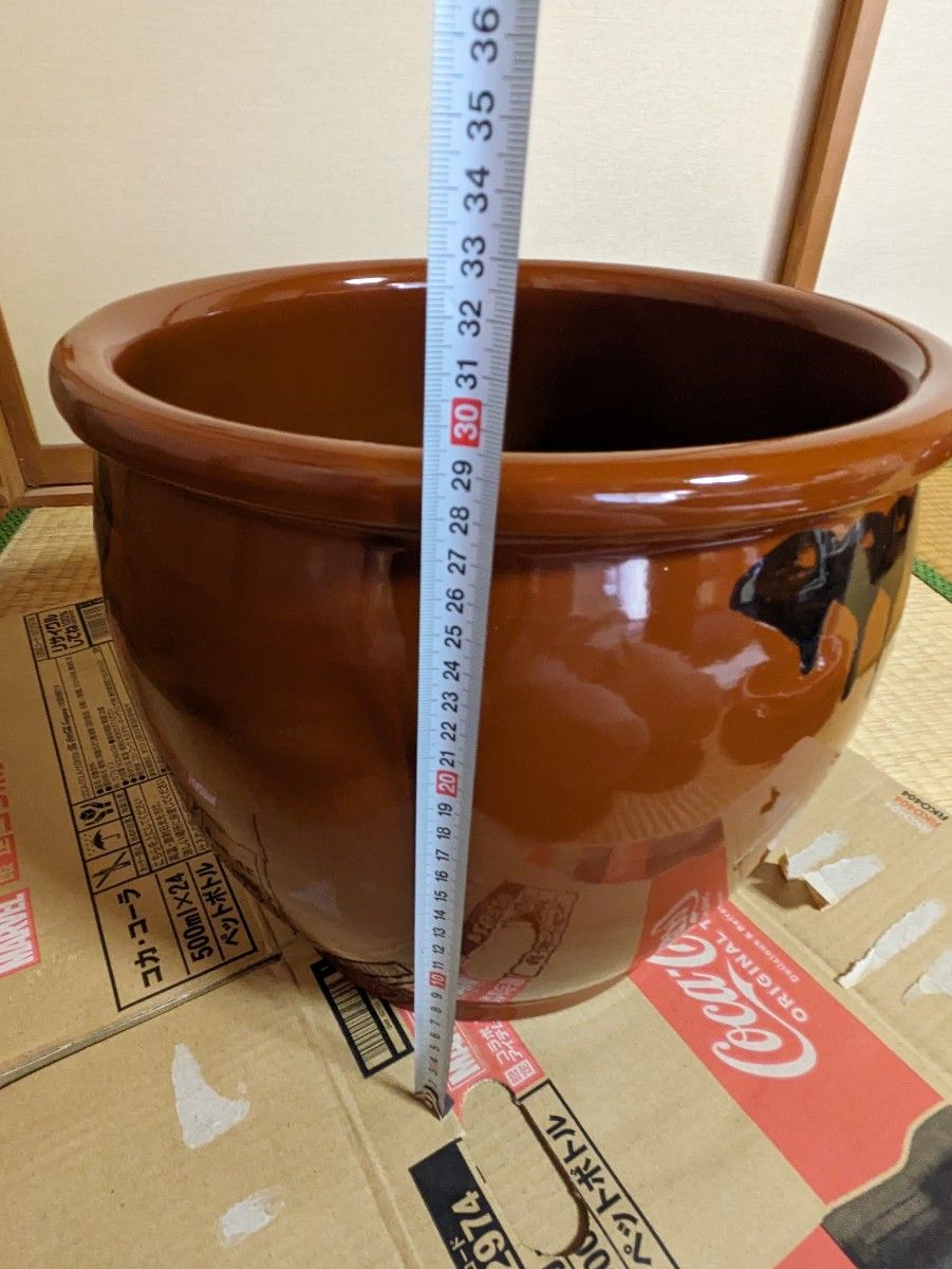 昭和レトロ かめ壺、丸壺、大型、未使用 値下げ 丸かめ 梅干壺 昭和