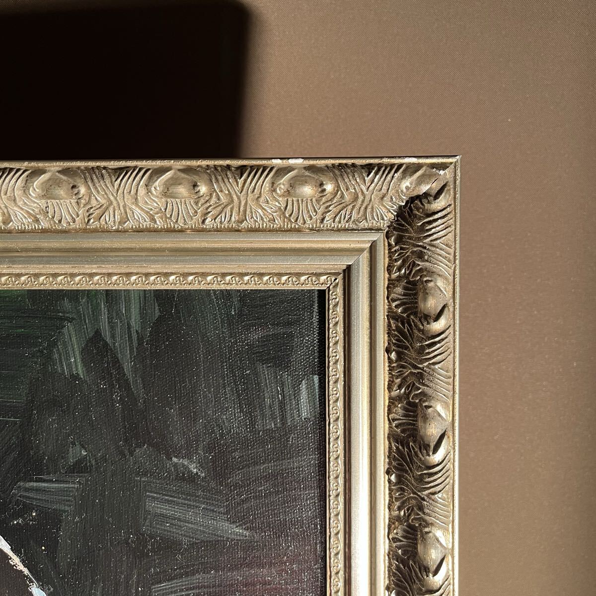 秀作 手書き油絵 ゴッホ タバコを咥えた骸骨 額付き 絵画 インテリア