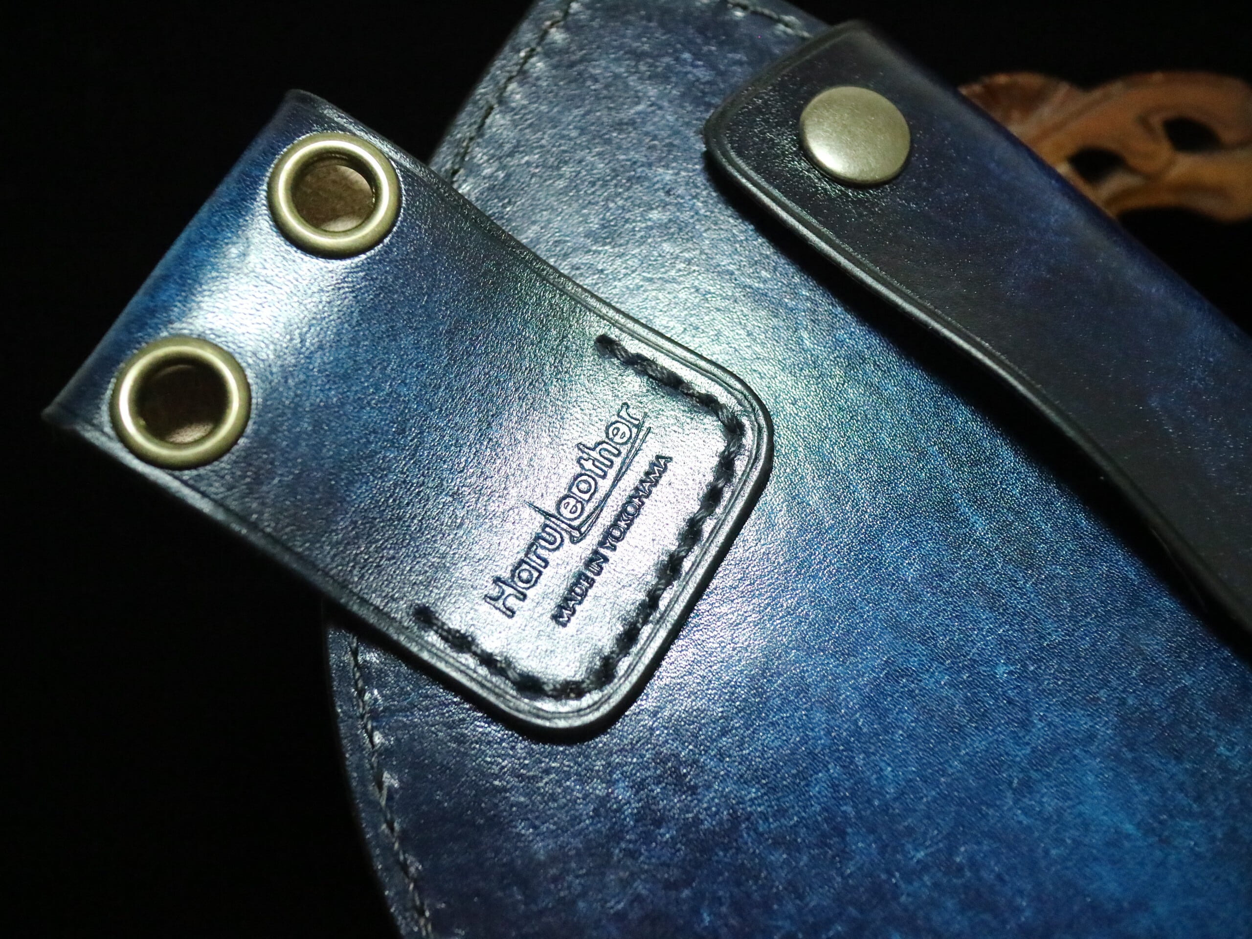 本革高級シザーケース 5丁差し 手染め ブルーアンティーク サイズ