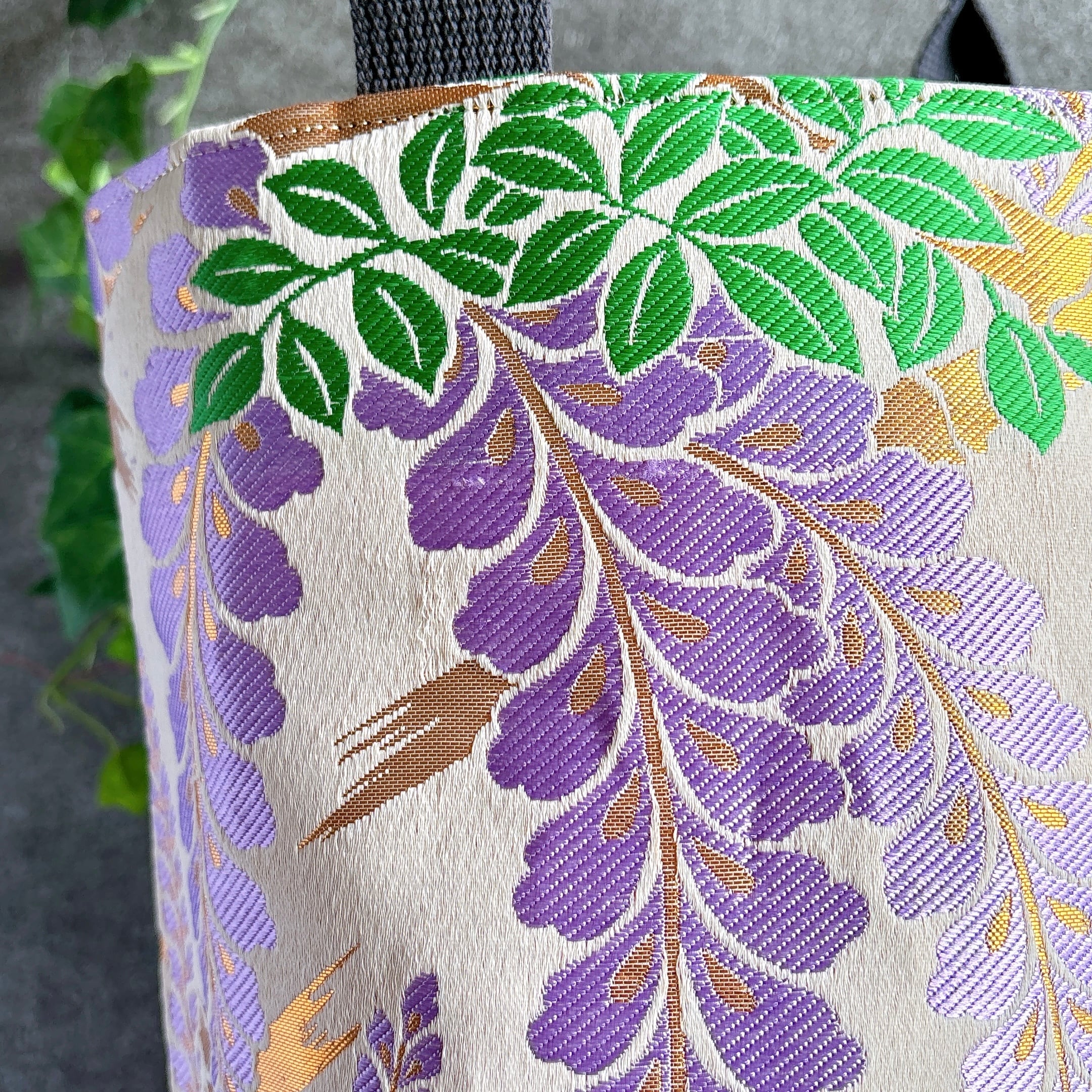 帯からリメイクバッグ(藤) バケツ型トート 丸底バッグ | かわいい