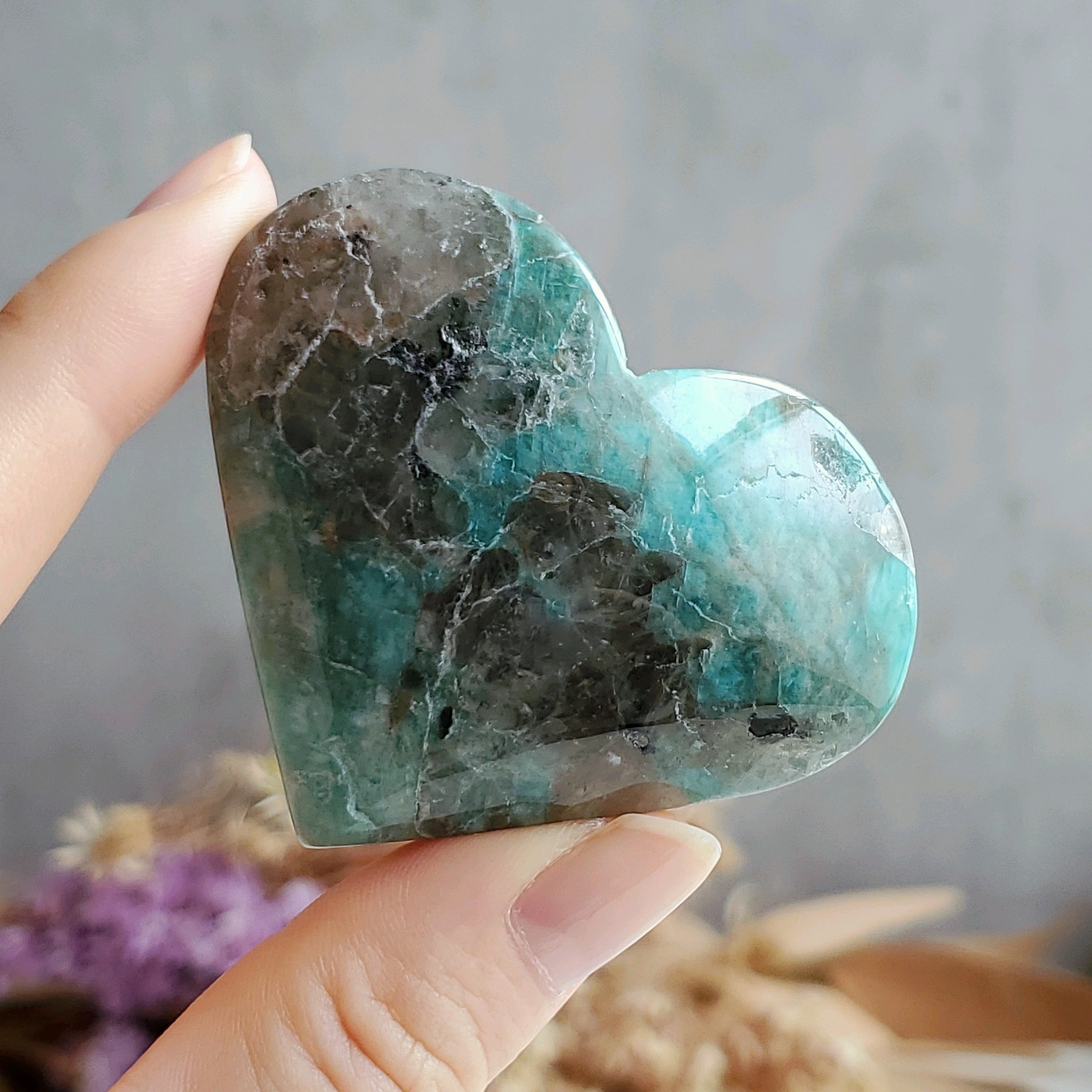 アマゾナイト/スモーキークォーツ ハート | ホシノカケラ STONE/AROMA/ART