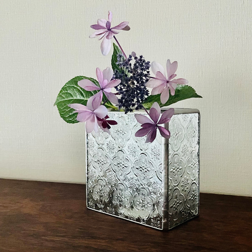 受注制作品・再販】ステンドグラス 花瓶 Block（花・クリア） 一輪挿し