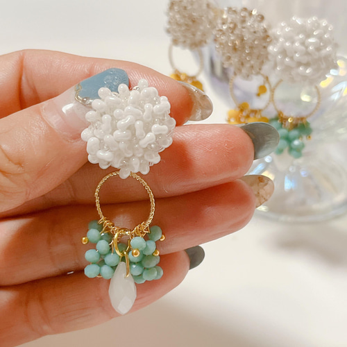 チェコビーズファルファーレのつぶつぶピアス/イヤリング 海 春夏