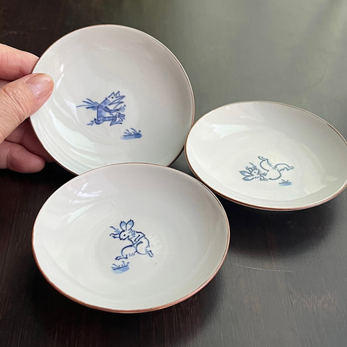 鳥獣戯画3寸皿 うさぎとカエル 京焼 小皿 京焼・清水焼窯元 松斎窯