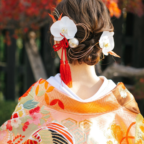 髪飾り 胡蝶蘭と紅南天の髪かざり 白無垢 ブライダル 成人式 卒業式