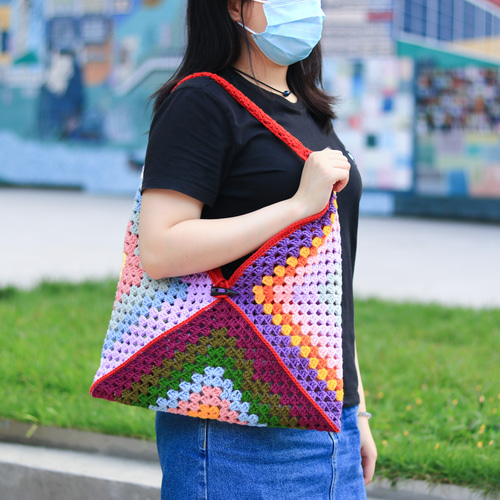 編み込みコラージュ三角かぎ針編みバッグ CB005-004 ショルダーバッグ