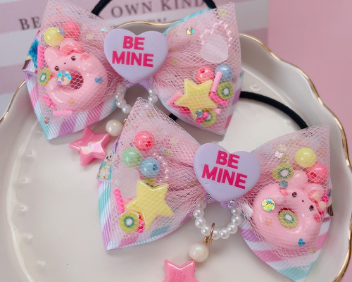 うさぎドーナツ♡ ゆめかわ チュールリボン ツイン ハンドメイド