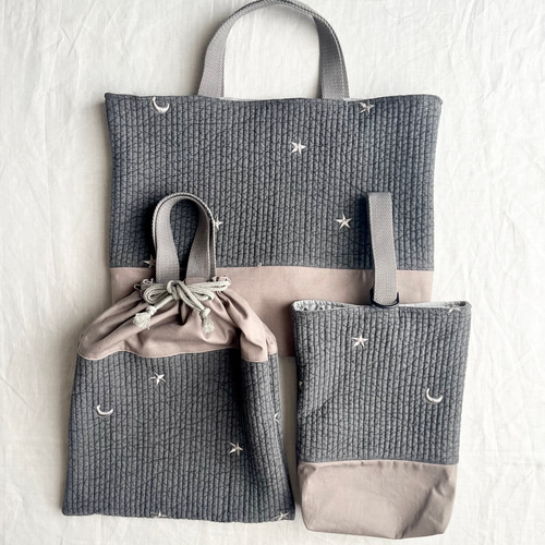 ヌビ イブル生地レッスンバッグ ムーンスター 入園入学準備3点セット