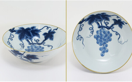 好評の浅麺鉢の新柄が登場！ 染付文様葡萄絵 AritaBOWL 有田焼 幸楽窯