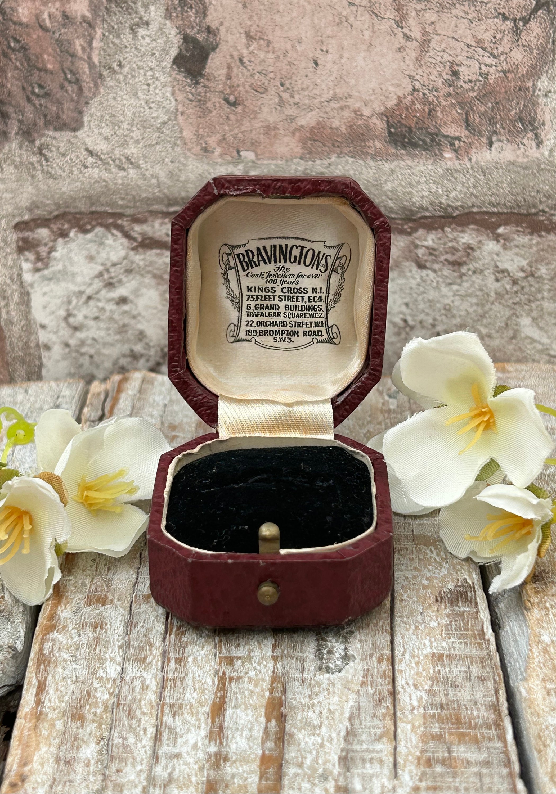 Vintage Red Leather Ring Box London Jeweller, Antique Ring Box