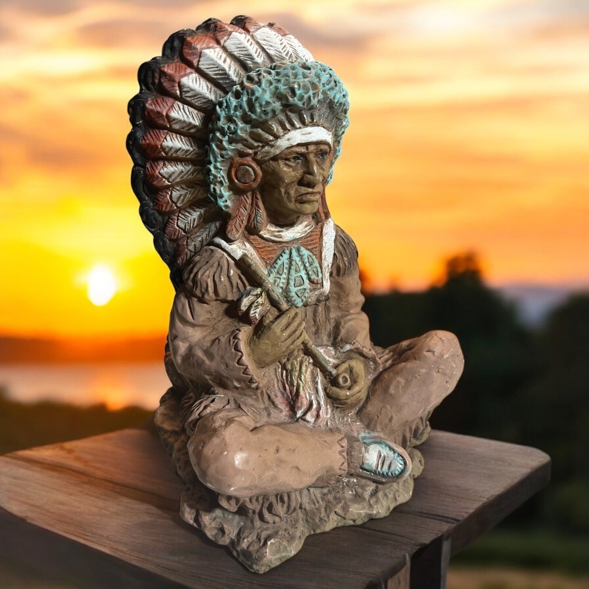 1973 Universal Statuary Corp 9” Vintage Sitting Indian Chief with
