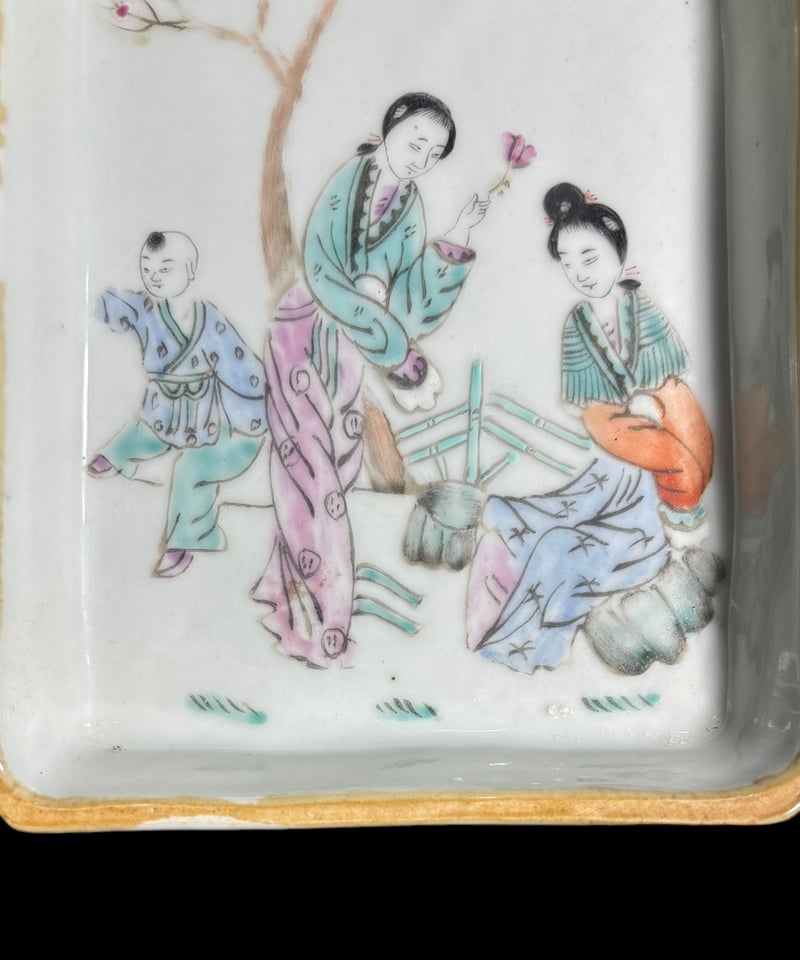 中国美術 美人 粉彩人物絵 清時代 中国雑貨 陶板 磁板 食器 インテリア