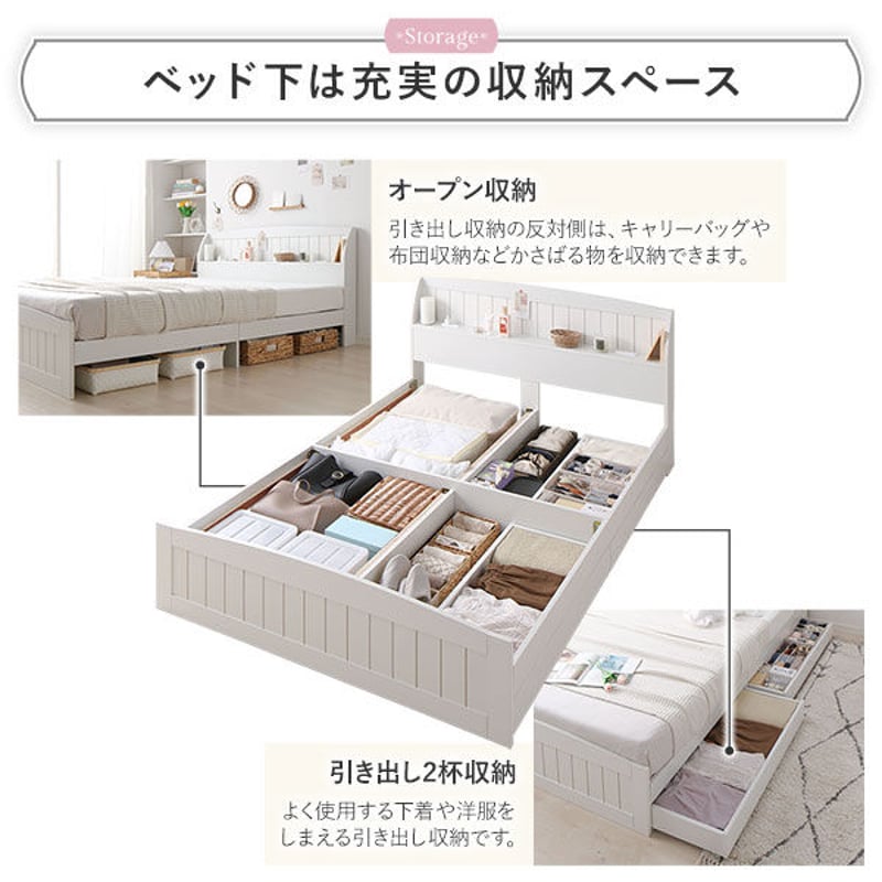 ベッド シングル ベッドフレームのみ ホワイト 引き出し 収納付き 棚