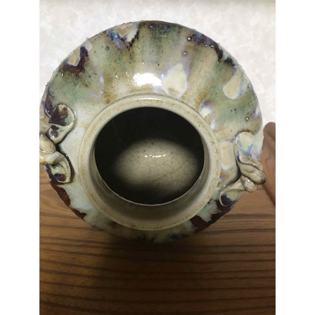 丹波立抗焼 直作窯 美しい釉薬の流れの陶器壺