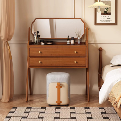 レトロ調360度回転鏡木製ドレッサー | ヴィンテージ感と多機能性を