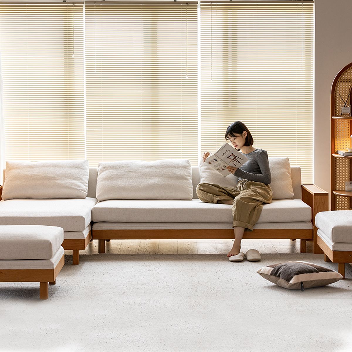 Woody Prime Cherry ウッドフレームスクエアクッションシステムソファ