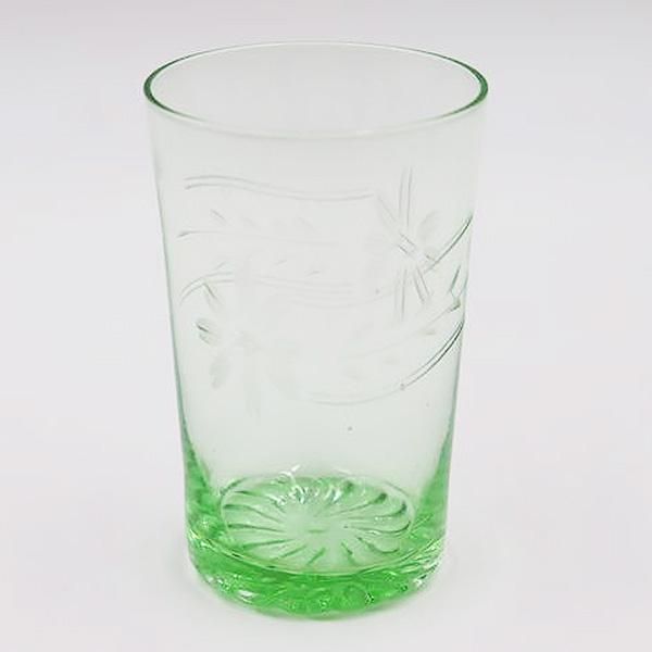 昭和レトロウランガラスコップ 大正ロマンのグリーンアンティーク