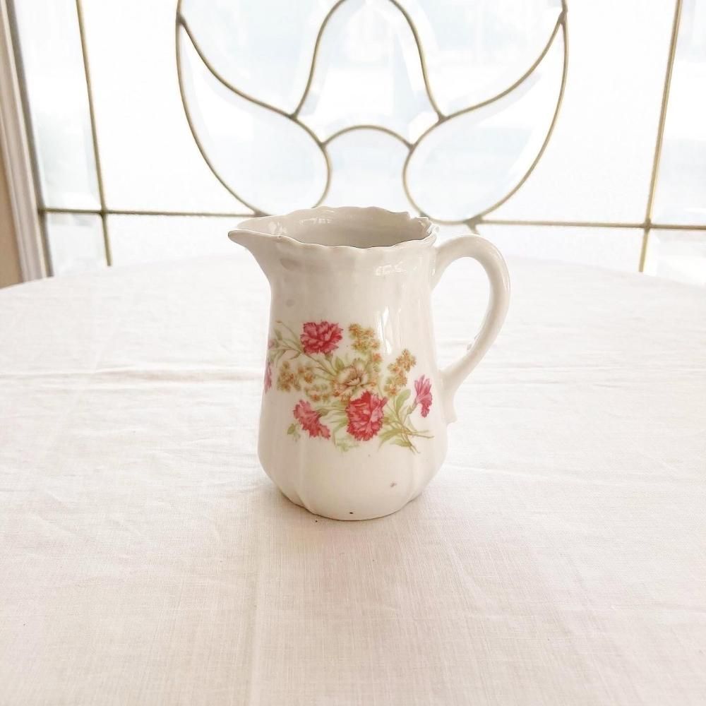 アンティーク フランス直輸入 花柄 ミルクピッチャー 陶器製