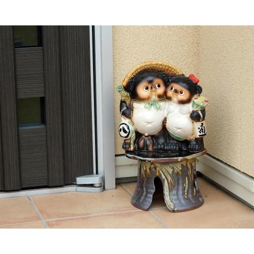 信楽焼 狸 置物 カップル たぬきの置物 10号 (名入れも可) 玄関 狸置物