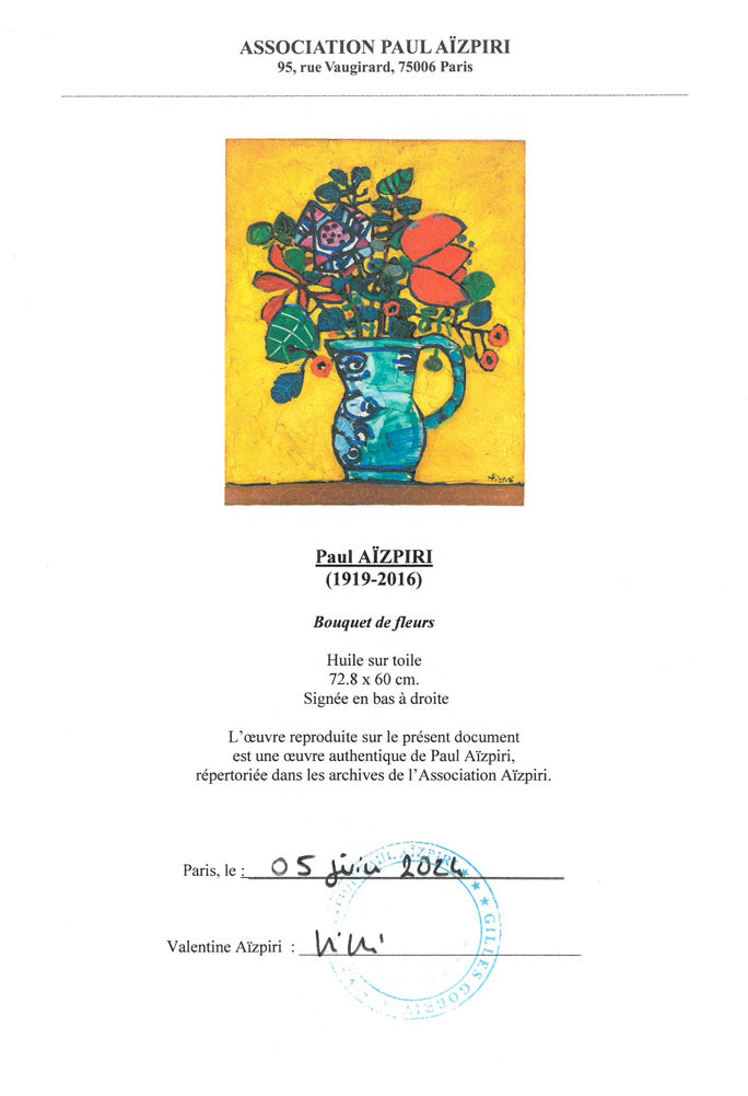 ポール・アイズピリ(Paul AIZPIRI)「花束（Bouquet de fleurs）」油絵