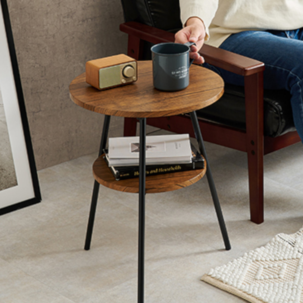 サイドテーブル 丸 北欧 収納棚付き 耐水 高さ54cm （ テーブル ナイト