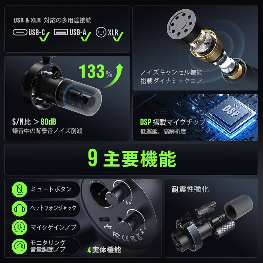 Amazon.co.jp: FIFINE ダイナミックマイク USB/XLRマイク PC セット 単