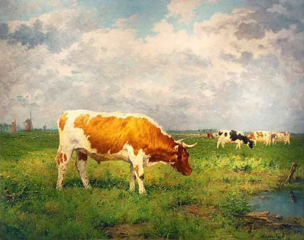 Amazon.co.jp: 24 枚の絵画牛 29 匹の動物の風景画 キャンバス上の油彩