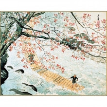 川合玉堂 作品 四季の情景 暮春の雨 春 高級女桑縁額【ポイント5