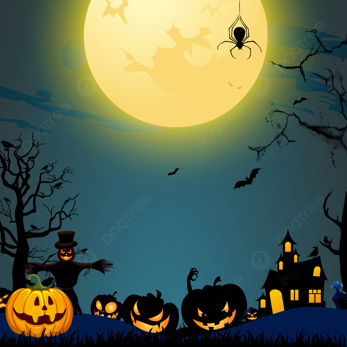 透明な暗い背景に設定されたハロウィーンの要素, ハロウィン, ハッピー
