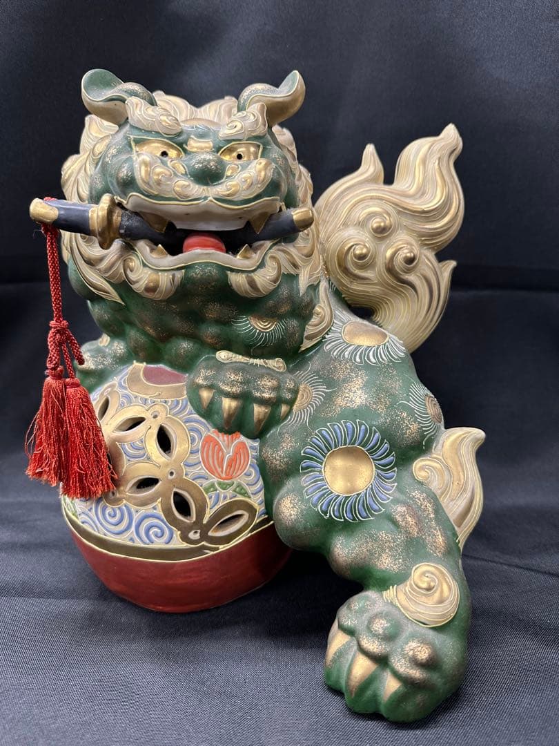【保管品】九谷焼　九谷　須栄義　獅子　玉乗り獅子　縁起物　置物　飾り物 Yahoo!オークション -「九谷 獅子 須栄義」の落札相場・落札価格