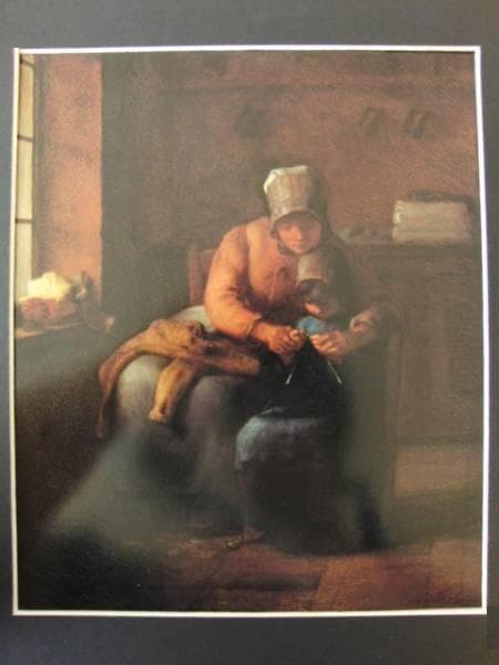 ジャン=フランソワ・ミレー、編み物の練習、希少画集画、新品額装装付 ジャン＝フランソワ・ミレー、【箕をふるう人】、希少な額装用画集より