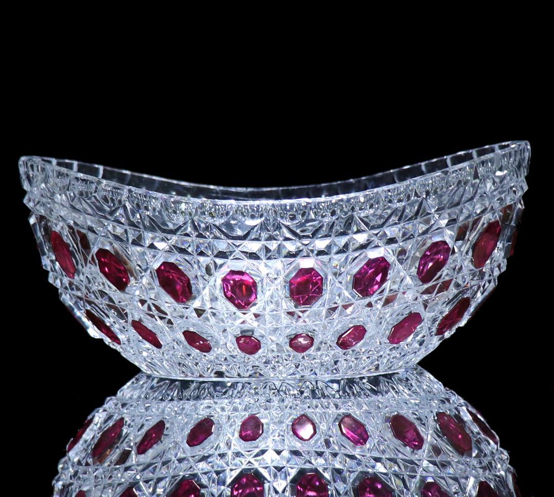 オールド・バカラ 上級作品 ルビー色被せ色装飾 大型鉢 ディアマン・ピエーリー バカラ センターボウル ディアマンピエーリー 特大アンティーク