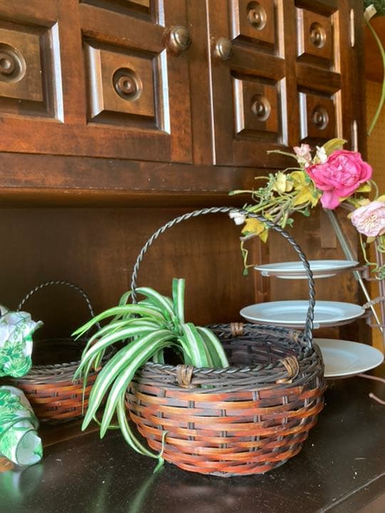 予約品☆ジャパネスクバンブーバスケット大小2個セットアイアン取っ手