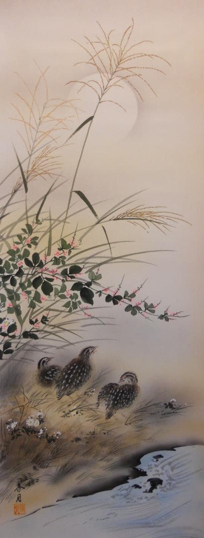 掛け軸 小川香月 名月秋声 絹本 希少 軸装 茶道具 掛軸 美品 です。 茶道具 掛軸 掛け軸 一行 掬水月在手又は秋山風月清又は月落不離天