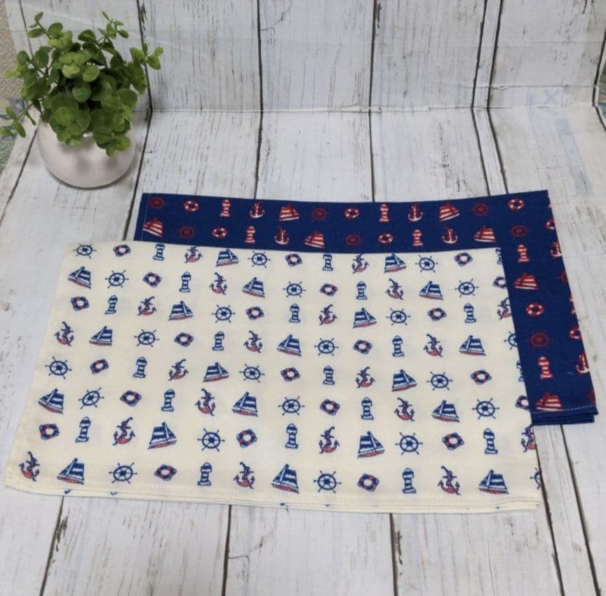 ハンドメイド　ランチョンマット　マリン　いかり　青　白　　2枚 ランチョンマット 32×45cm CraftIndia ランチマット プラーナ チェック