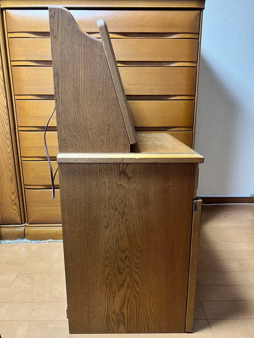 木製ドレッサー 鏡台 化粧台 コンセント 開閉式ミラー 収納付椅子