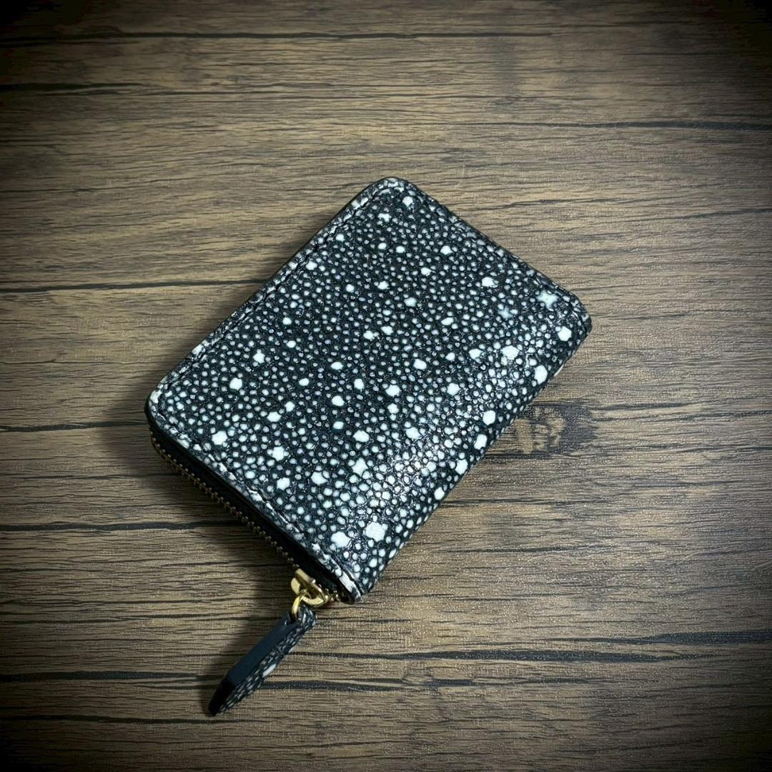 総手縫い スタースティングレイ ミニ財布 ガルーシャ ブラック 黒 ケース 総手縫い スタースティングレイ ミニ財布 カイラギ エイ革 一枚革