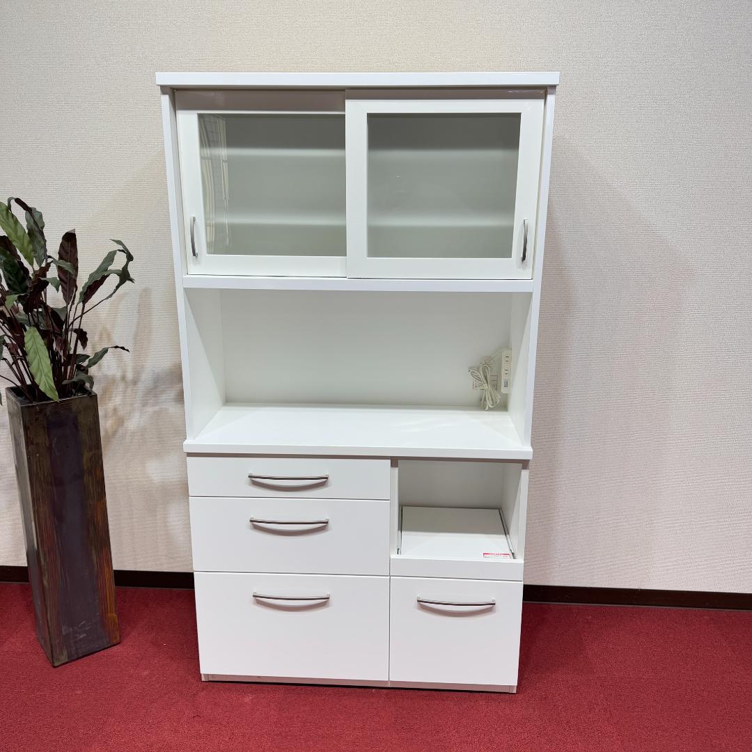 東京23区送料無料　超美品ニトリキッチンボード　幅100㎝　キッチン収納　食器棚 キッチンボード(レジューム 90TG-S WH/90TH-R WH) | ニトリネット