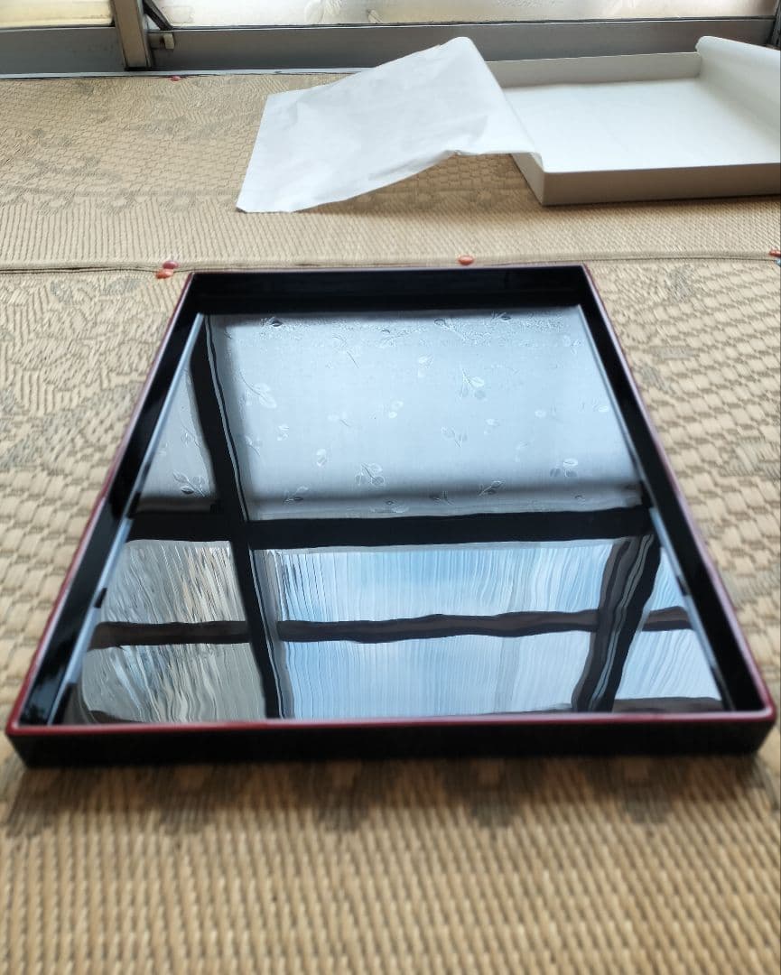 漆塗り 黒 長方形 膳 　5枚セット 茶道具 懐石道具 会席道具/折敷 懐石膳 会席膳 5客セット 本漆塗 樹脂