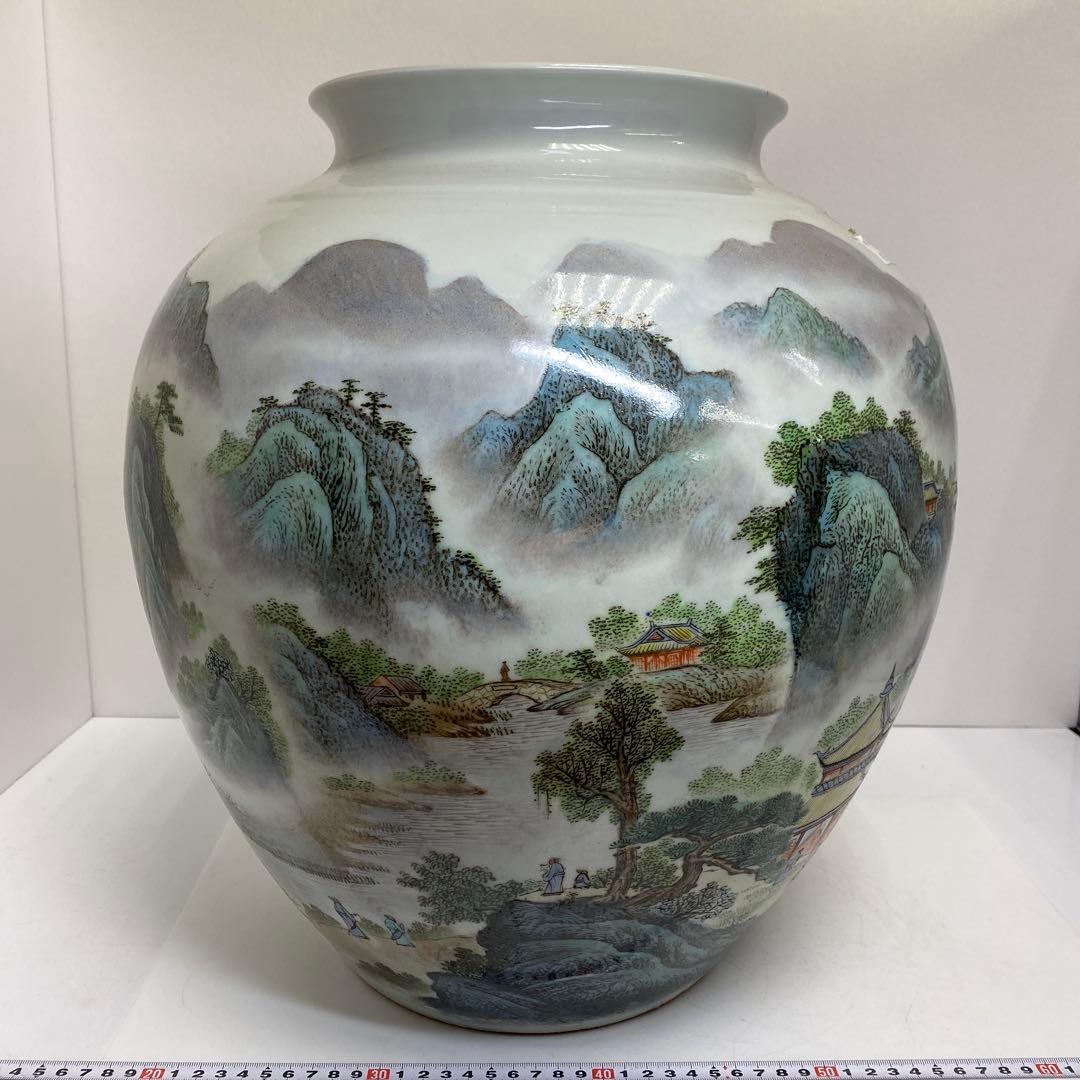 中国美術 粉彩山水画 大壷 H43cm 東キ7-1230① トヒエ コン残 こんざん 古代部分70 山水 栄宝齏画譜 中国絵画/荣宝