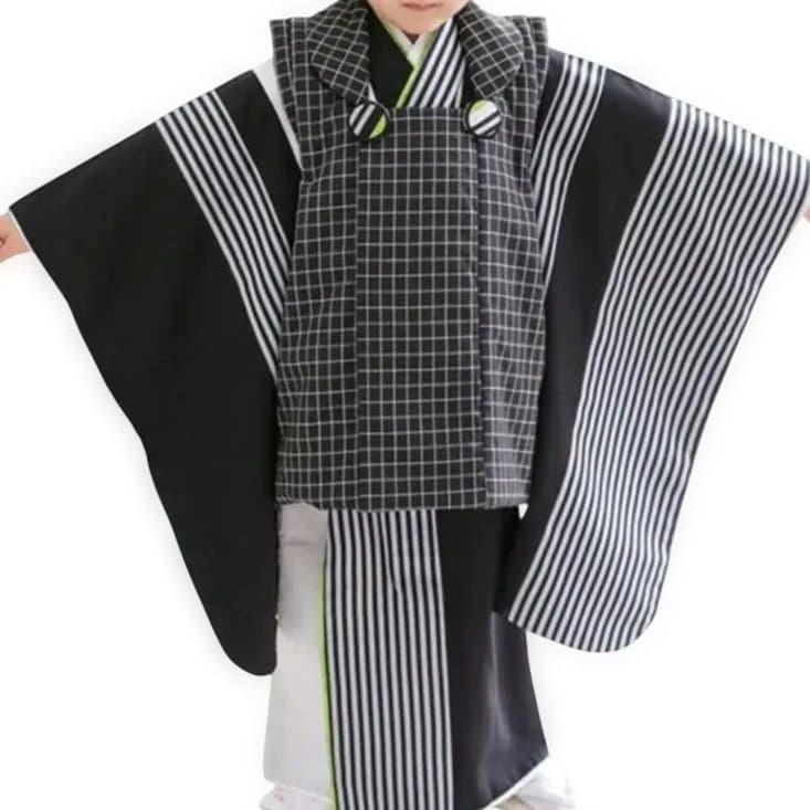 三歳★美品★モダン★チェック被布＆黒ストライプ着物＆雪駄18 楽天市場】七五三 着物 3歳 レンタル 753 3歳 女の子 フルセット ( 三