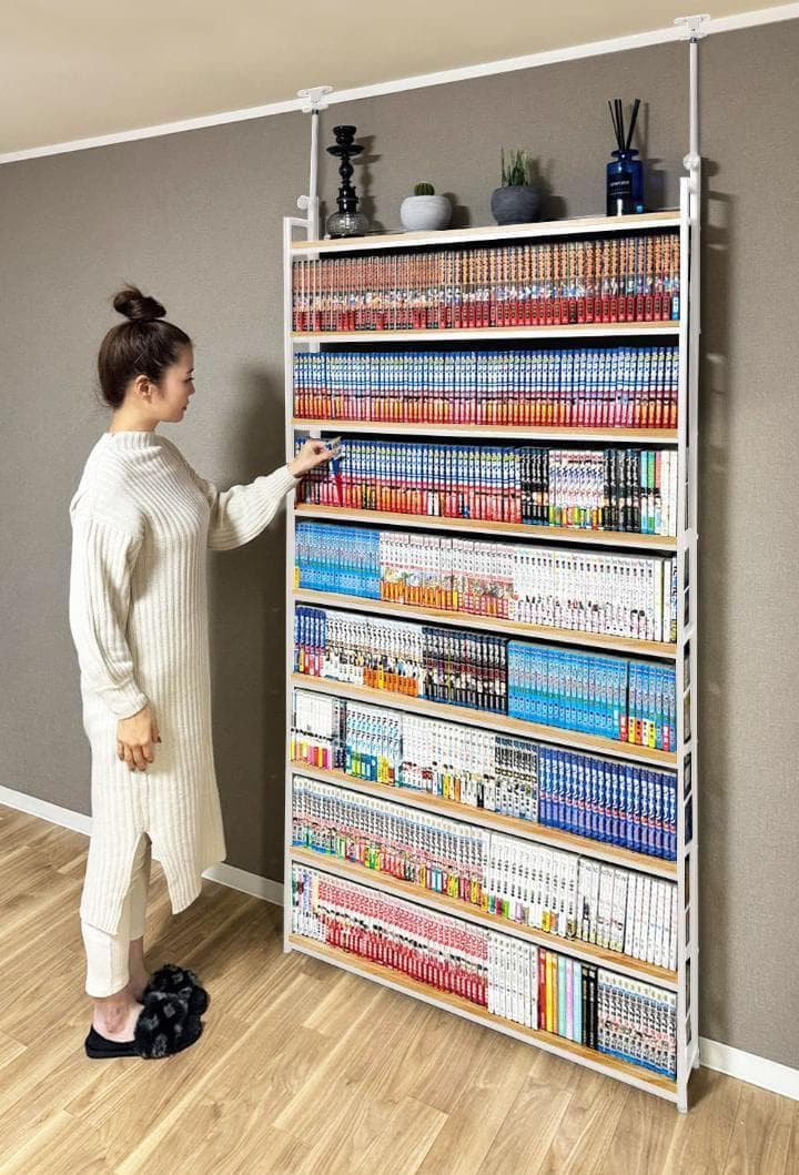 2941 8tail 本棚 突っ張り ラック 幅101cm ホワイト×ナチュラル 8tail 本棚 突っ張り ラック 幅101cm ホワイト×ナチュラル : Mailo