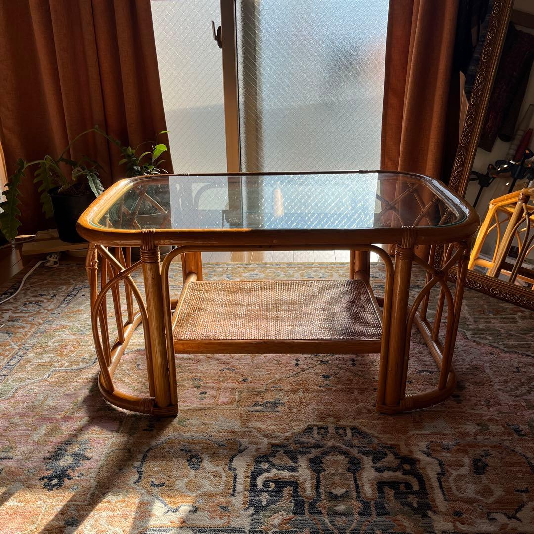ナチュラル ラタンテーブル リビングテーブル ガラステーブル センターテーブル おしゃれ ラタン