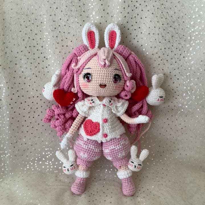 うさぎをテーマした女の子のあみぐるみ人形(ピンク) ハンドメイド ⭐︎ お買得セット⭐︎あみぐるみ 編みぐるみ うさぎ ラトル 出産祝い