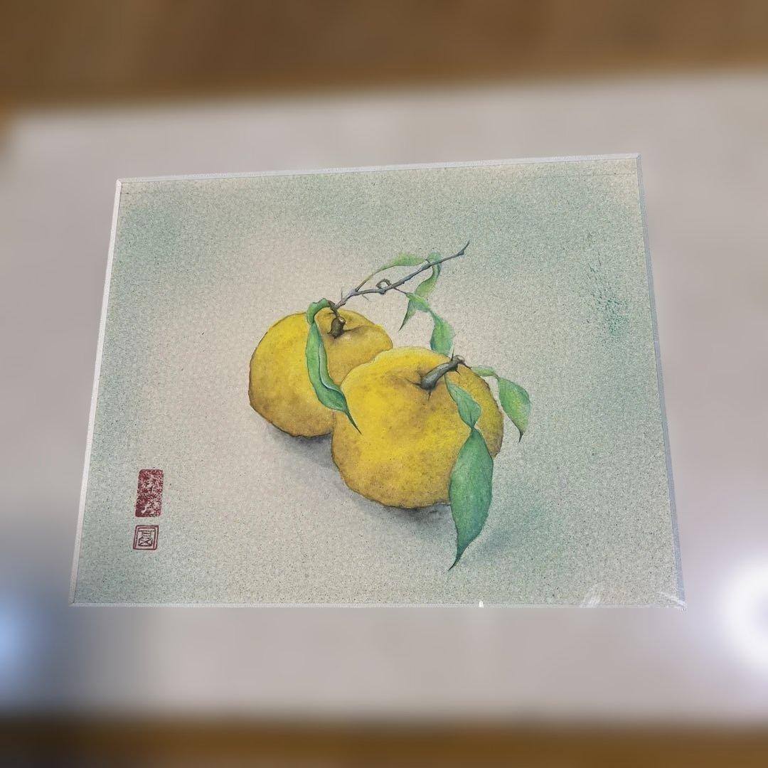 【真作】絵画作者不詳 蜜柑 肉筆　昭和レトロ　色紙 楽天市場】肉筆色紙4枚セット 四季の彩り 中谷文魚【当日出荷可能