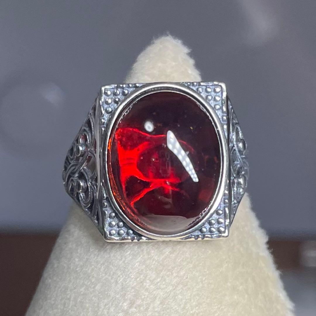 天然石リング　赤アンバー　血珀　高透明　赤　SV925刻印 天然石リング 赤アンバー 血珀 高透明 赤 SV925刻印 - メルカリ