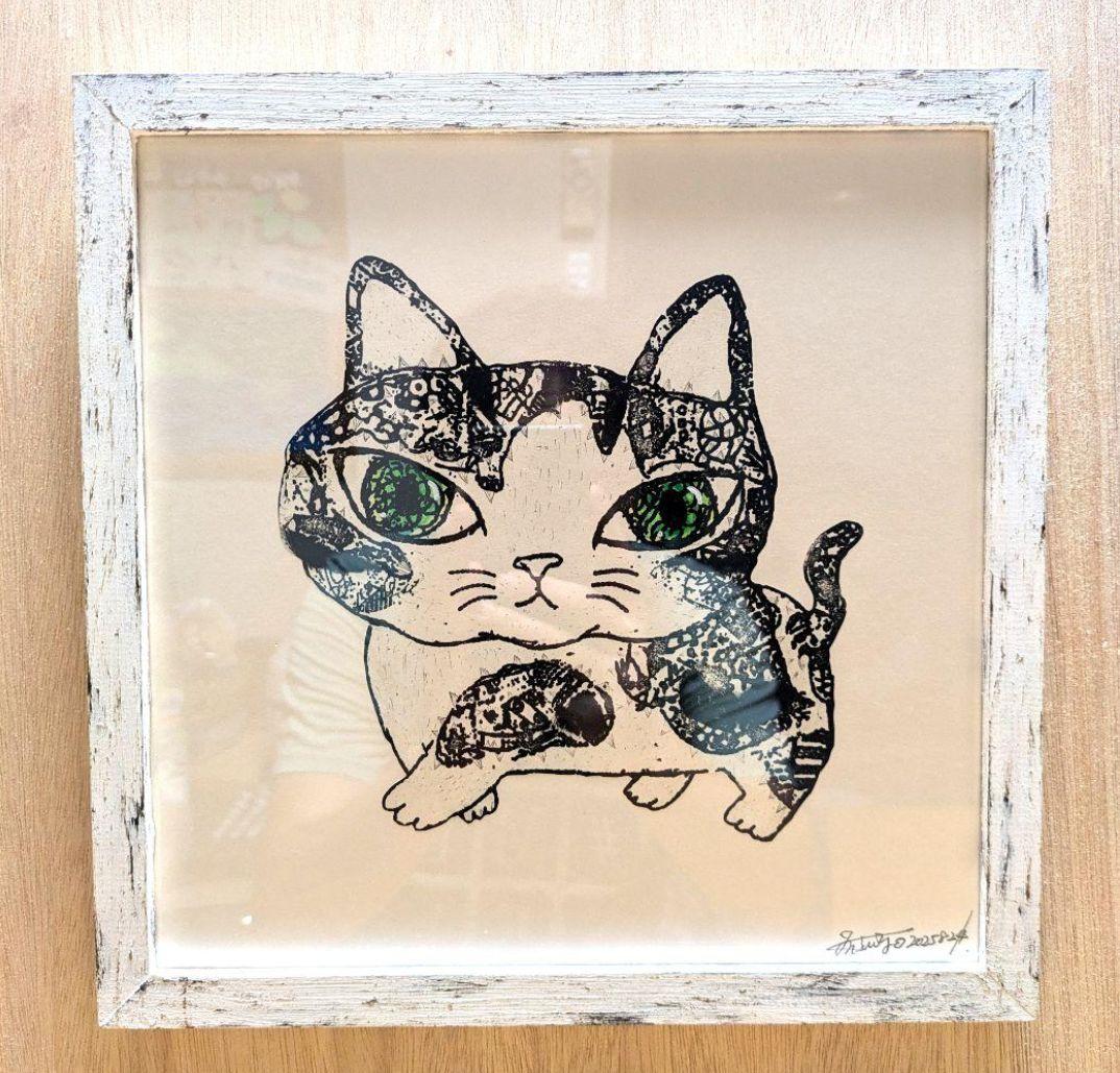 ちょいおすすめ！スイカ大✨　手作り額付き銅版画作品　title「お通りニャンコ」 隠れ銅版画作家YM プロフィール | iichi 日々の暮らしを心地よくする
